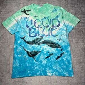 Liquid Blue Shirt Mens XL Blue Tie Dye Vtg 1992 Nature Whale Fish Sea Spell Out